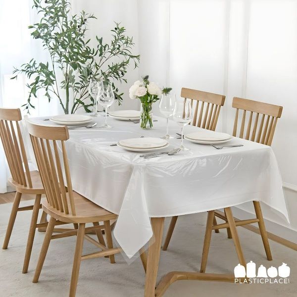 Plasticplace Precut Disposable Tablecloths, 10 pieces, Clear, 66 x 140 in