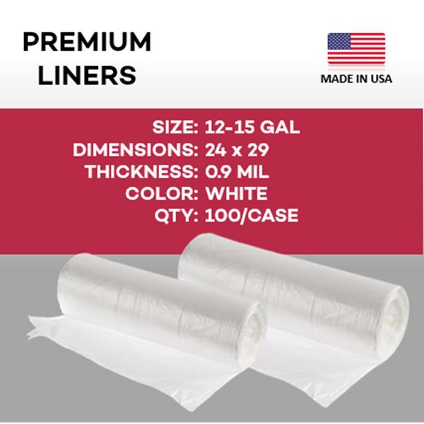 Dealmed 12-15 Gallon Trash Bags, 100 bags/case, White, 24 x 29 in, 0.9 mil