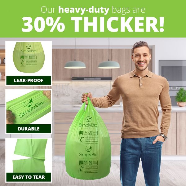 Simply Bio 13 Gallon / 49.21 L Handle-Tie Compostable Trash Bags, 30 Count, 0.87 mil