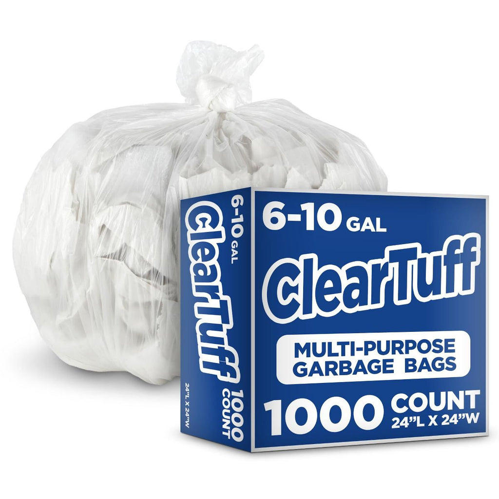 6-10 Gallon Multi-Purpose Trash Bags, 1000 Count, Clear