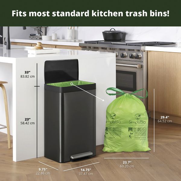 Simply Bio 13 Gallon / 49.21 L Drawstring Heavy-Duty Compostable Trash Bags, 30 Count, 1 mil