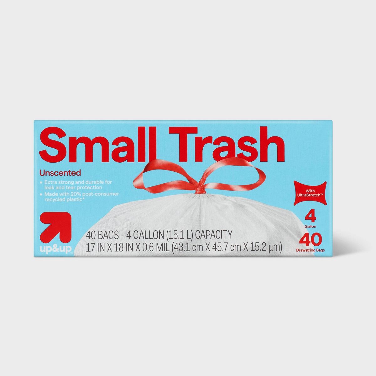 up&up 4 Gallon Drawstring Small Trash Bags, 40 Count, Unscented