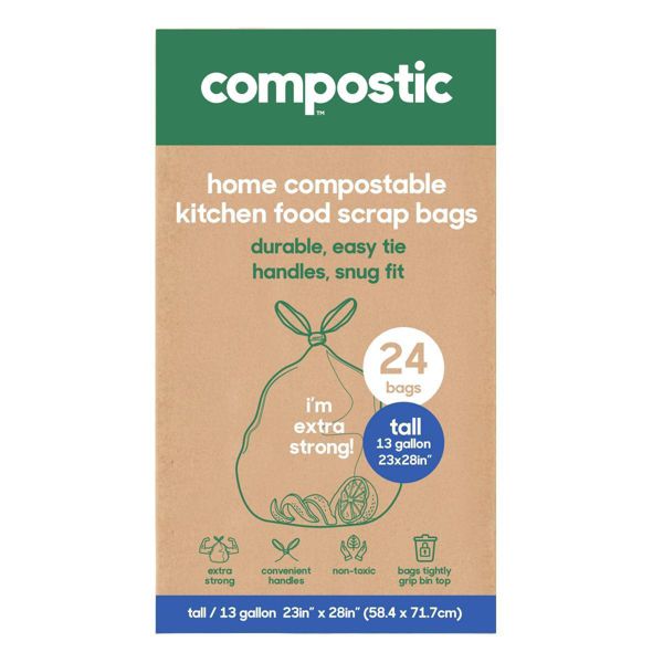 Compostic 13 Gallon Compostable Trash Bags, 24 Count