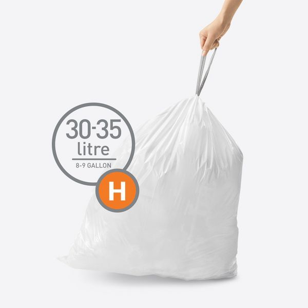 simplehuman 30-35 L Code H Custom-Fit Drawstring Trash Bags, 200 Count, White