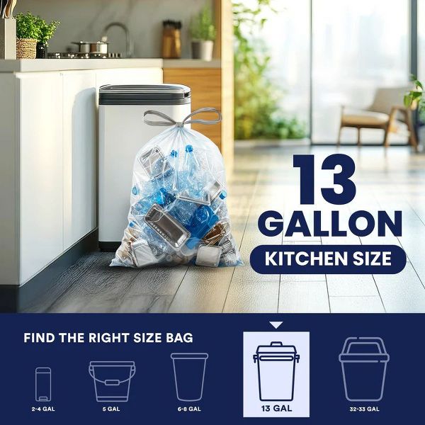 Plasticplace 13 Gallon Drawstring Trash Bags, 200 Count, Clear