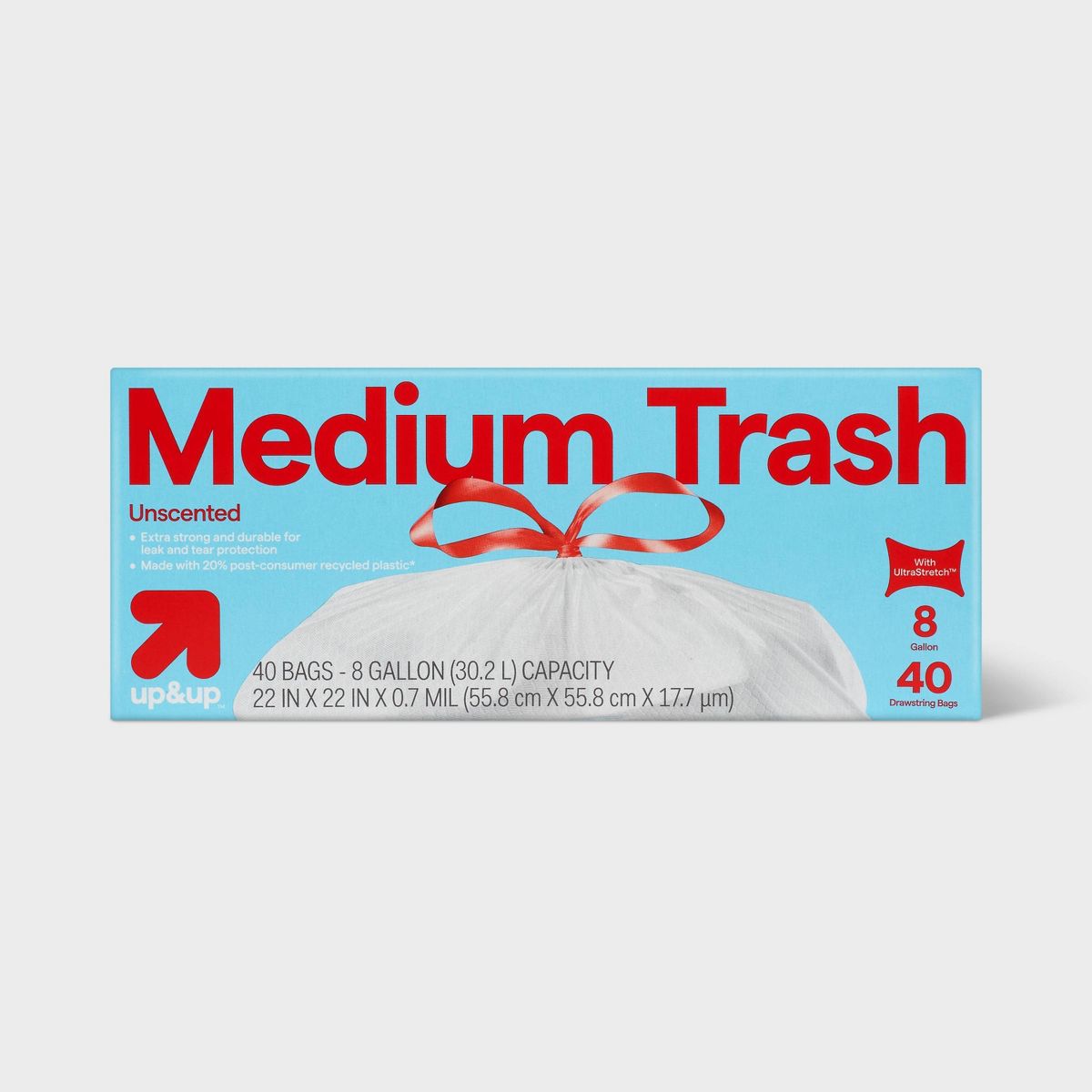 up&up 8 Gallon Drawstring Medium Trash Bags, 40 Count, Unscented
