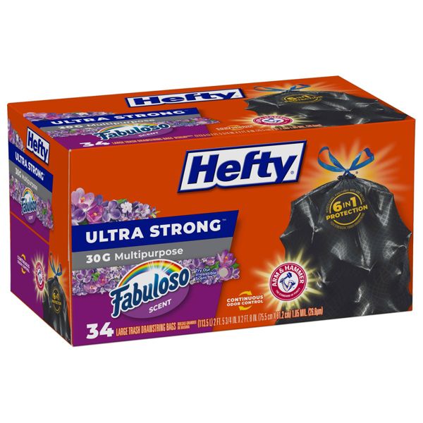 Hefty 30 Gallon Fabuloso Trash Bags, 34 Count