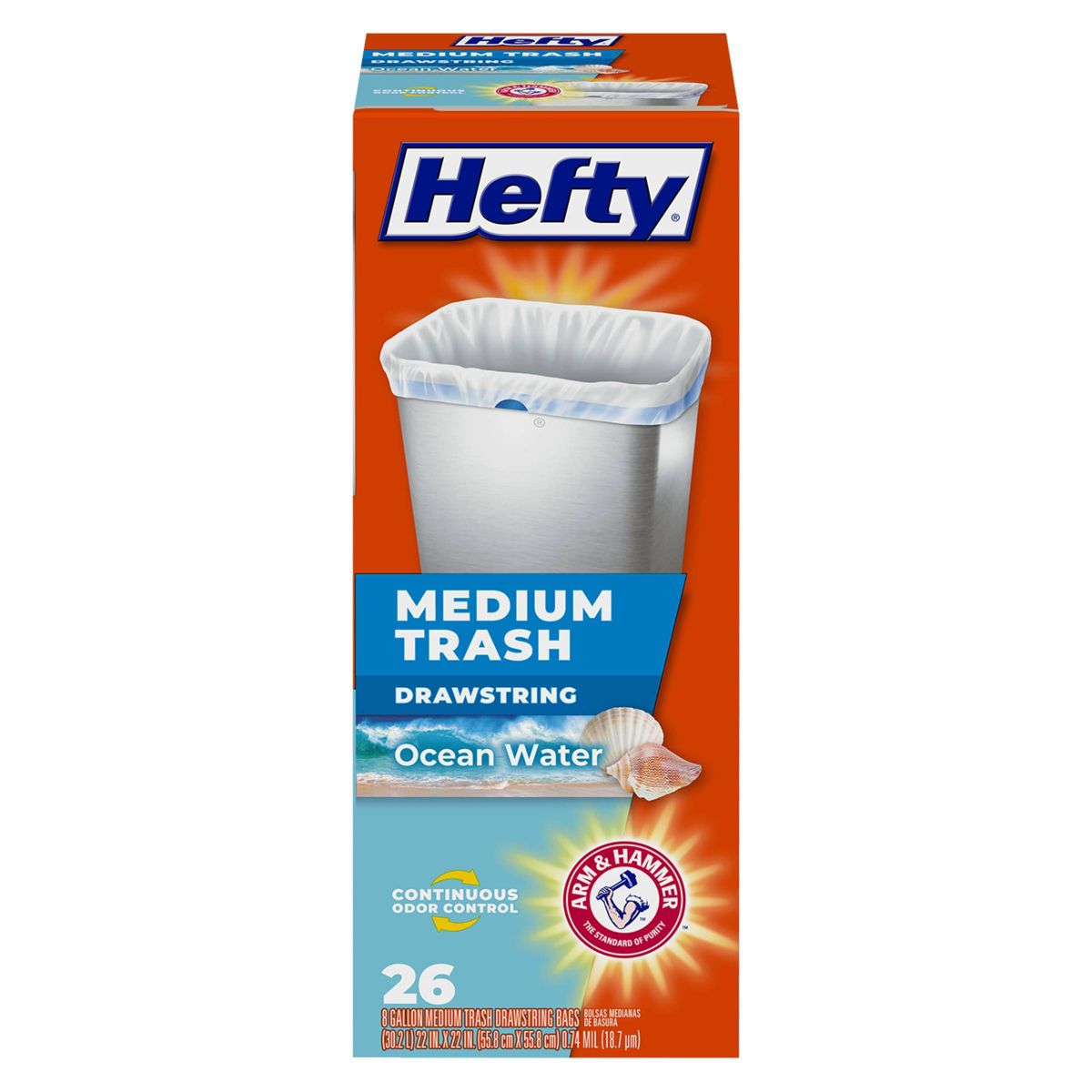 Hefty Medium Trash Bags, 26 Count, Ocean Water