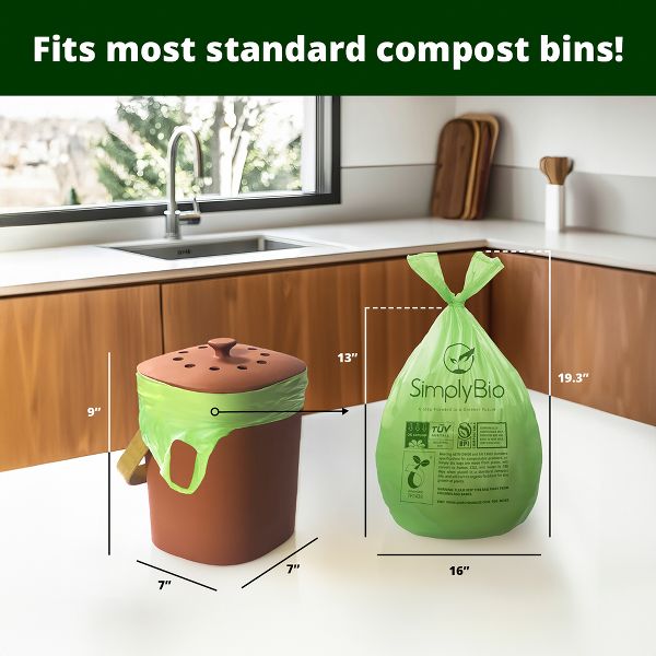 Simply Bio 1.6 Gallon / 6.06 L Drawstring Heavy-Duty Compostable Trash Bags, 50 Count, 0.6 mil