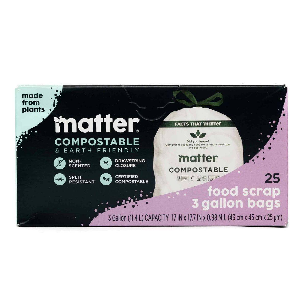 Matter 3 Gallon Compostable Trash Bags, 25 Count