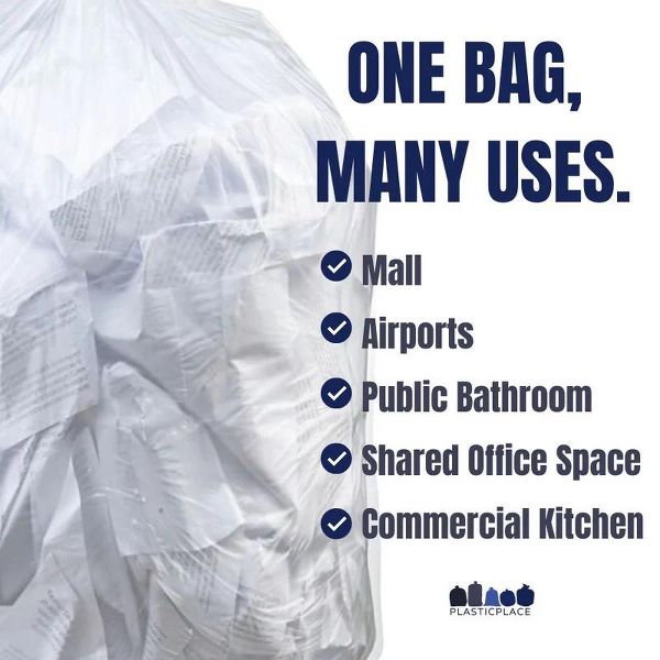 Plasticplace 32-33 Gallon High-Density Trash Bags, 250 Count, Clear, 33 x 40 in, 16 microns