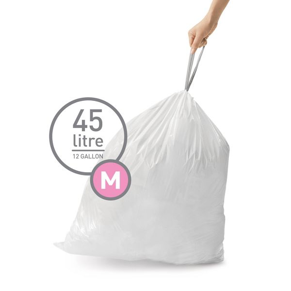 simplehuman 45 L / 45 L Drawstring Tall Kitchen Trash Bags, Code M, 60 Count, Unscented