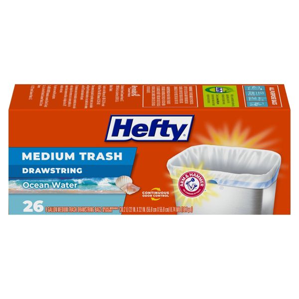 Hefty Medium Trash Bags, 26 Count, Ocean Water