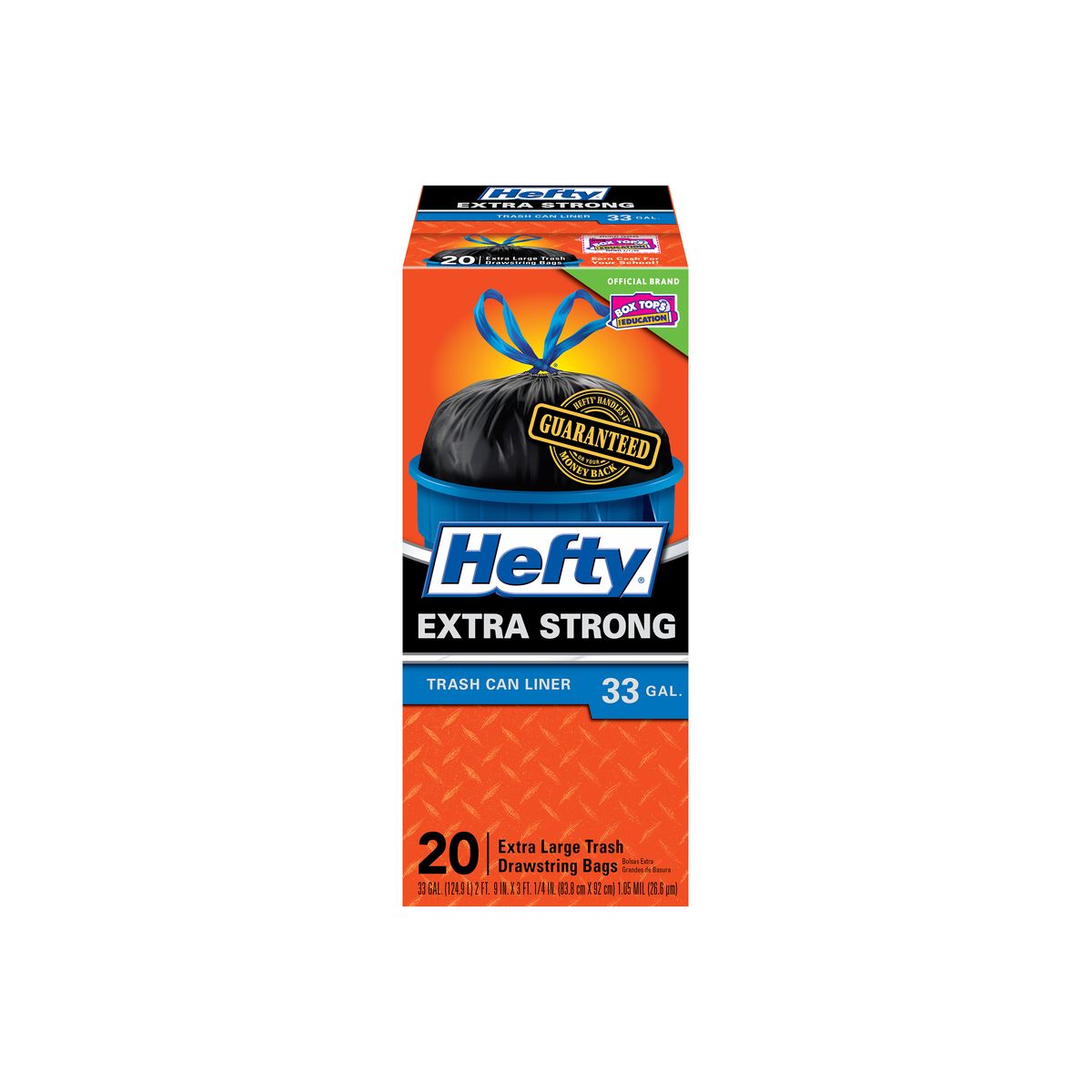 Hefty 33 Gallon Drawstring Trash Bags, 20 Bags per Inner Pack, 1.05 mil