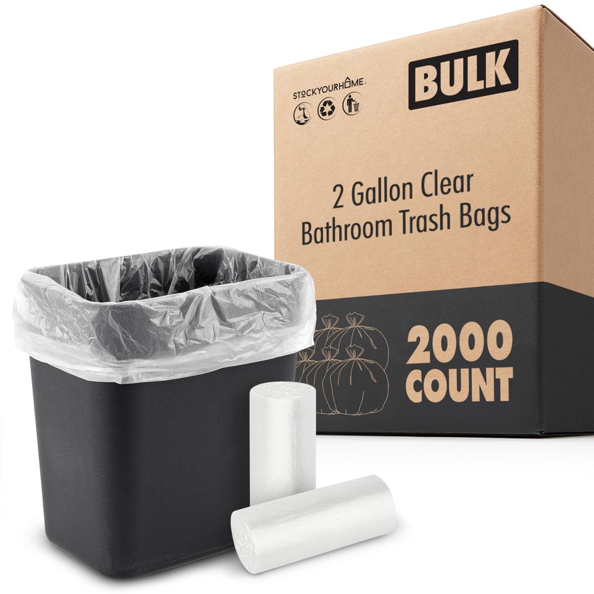 2 Gallon Trash Bags, 2000 Count, Clear