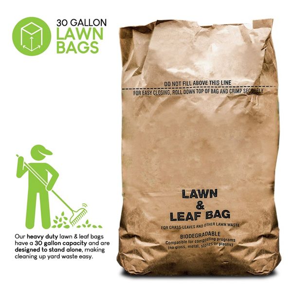 Stock Your Home 30 Gallon Heavy-Duty Paper Lawn and Leaf Bags, 20 Count, Brown