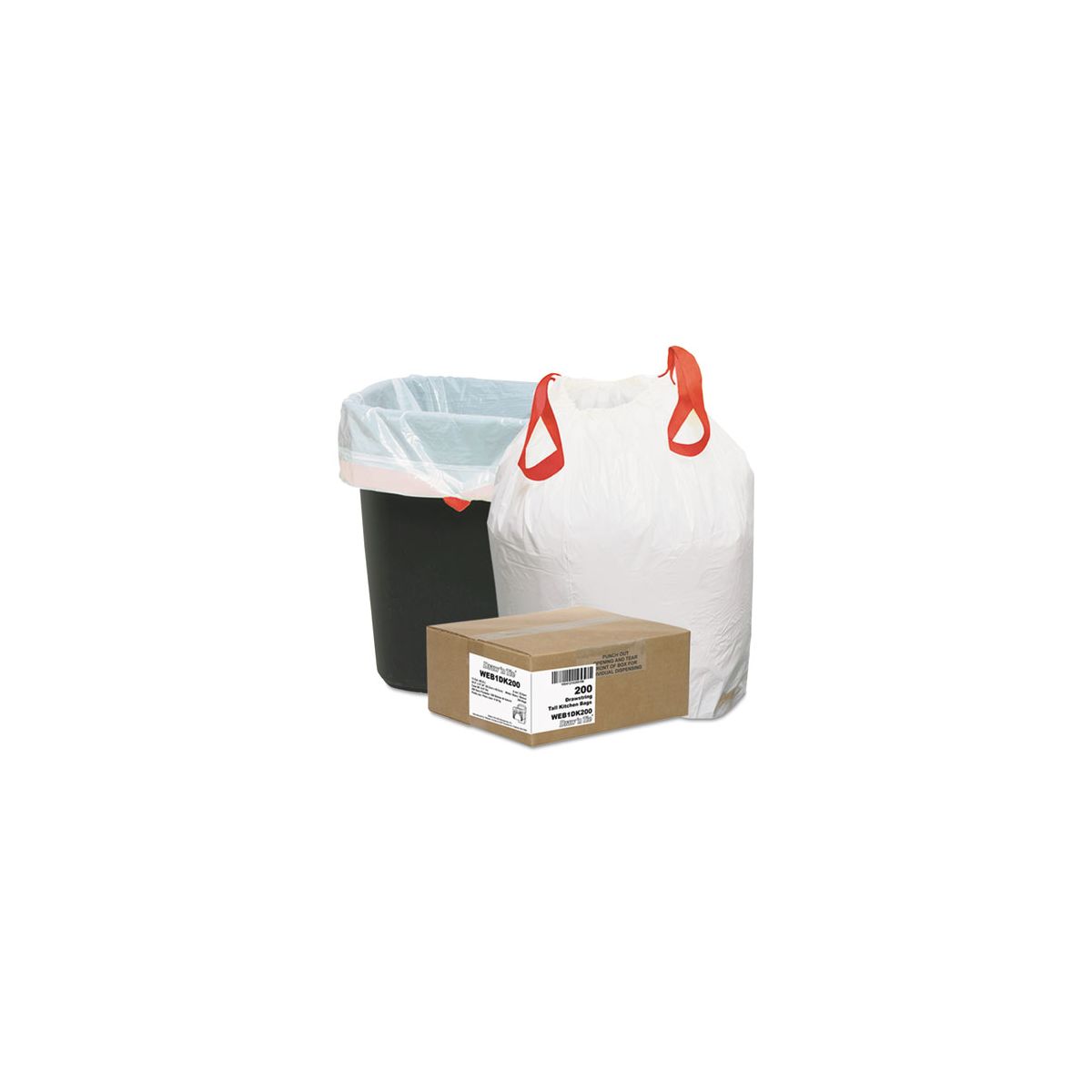 Draw 'n Tie 13 Gallon Heavy-Duty Trash Bags, 50 bags/roll, 4 rolls/box, White, 24.5 x 27.38 in, 0.9 mil
