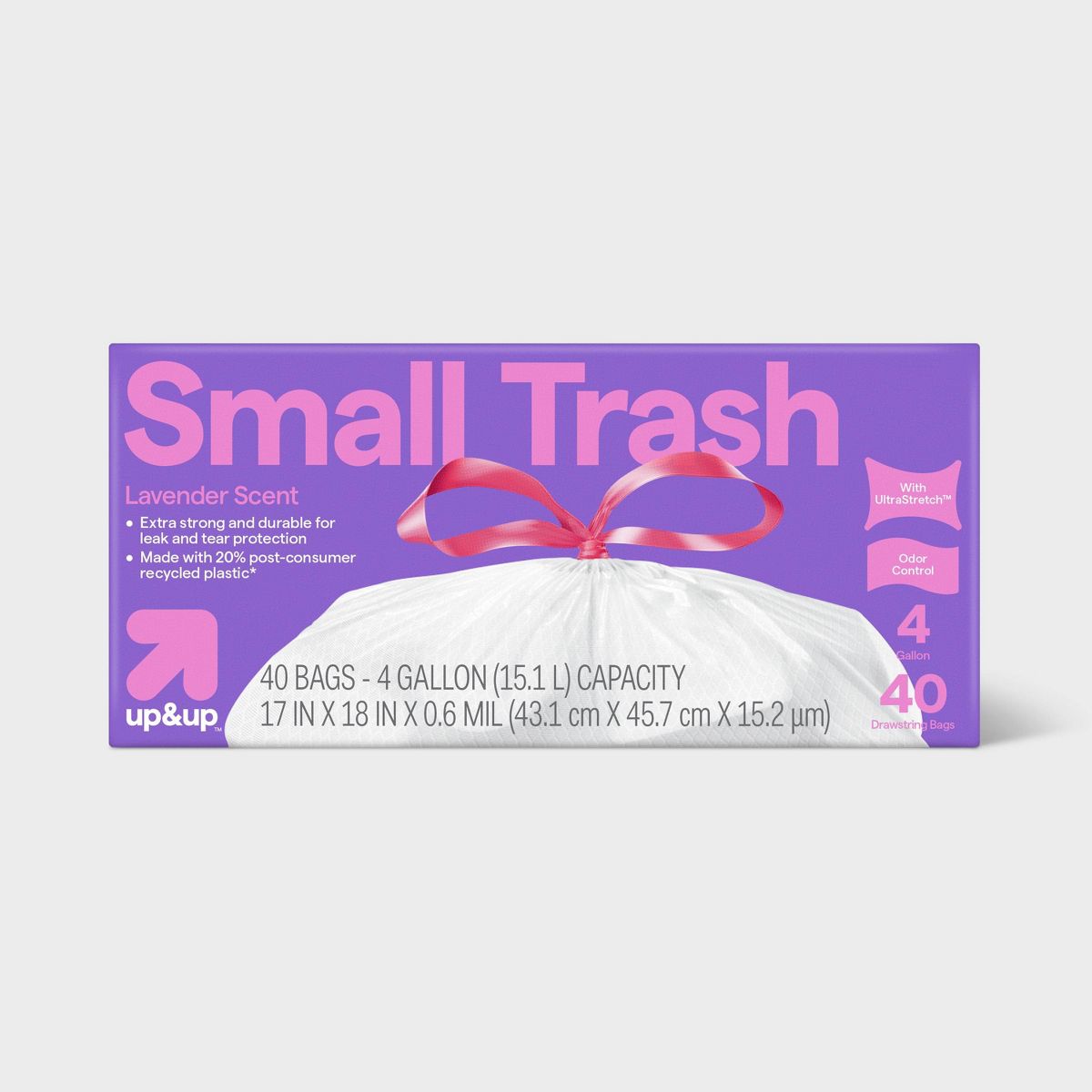 up&up 4 Gallon Drawstring Small Trash Bags, 40 Count, Lavender