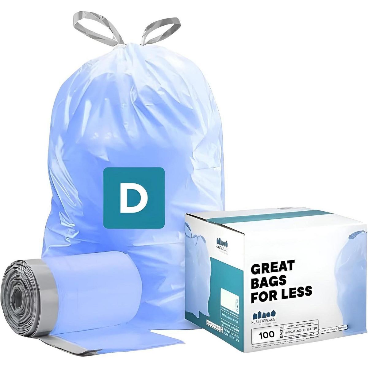 Plasticplace 5.3 Gallon / 20 L Recycling Bags, Compatible with simplehuman Code D, 100 Count, Blue, 15.75 x 28 in