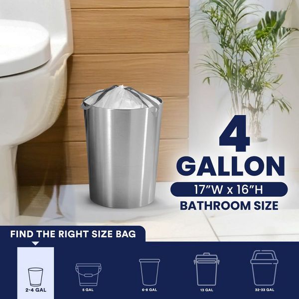 Plasticplace 4 Gallon Drawstring Trash Bags, 100 Count, White, 17 x 16 in, 0.7 mil
