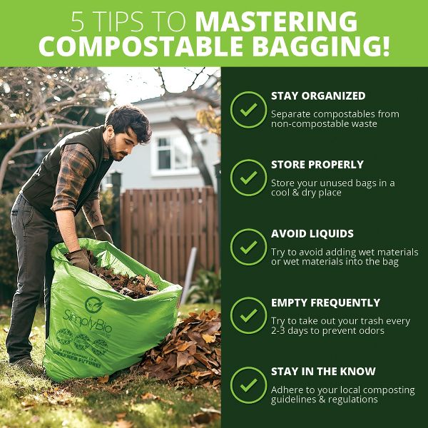 Simply Bio 96 Gallon / 363.4 L Flat-Top Heavy-Duty Compostable Trash Bags, 40 Count, 1.57 mil