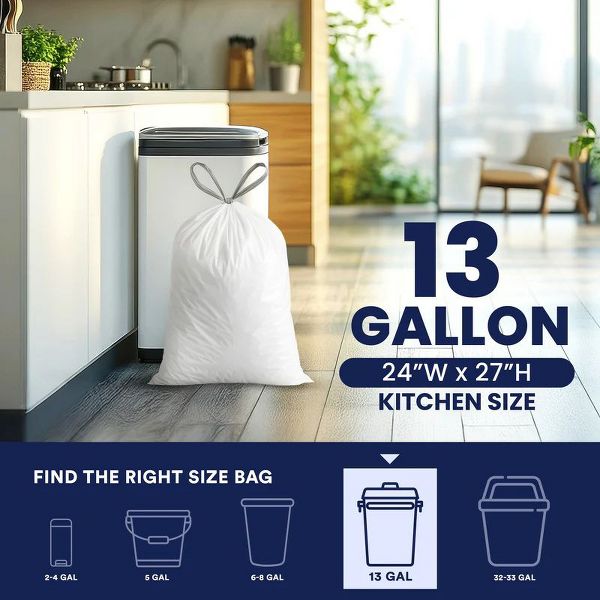 Plasticplace 13 Gallon Trash Bags, 200 Count, White, 24 x 27 in, 1.2 mil