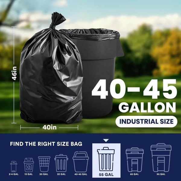 Plasticplace 40-45 Gallon Trash Bags, 50 Count, Black, 40 x 46 in, 2.3 mil