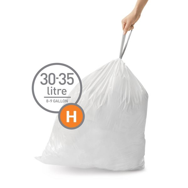 simplehuman 30-35 L Drawstring Tall Kitchen Trash Bags, Code H, 60 Count, White