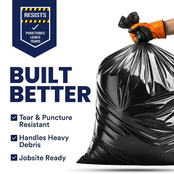 Plasticplace 32-33 Gallon Contractor Trash Bags, 50 Count, Black, 33 x 39 in, 3.0 mil
