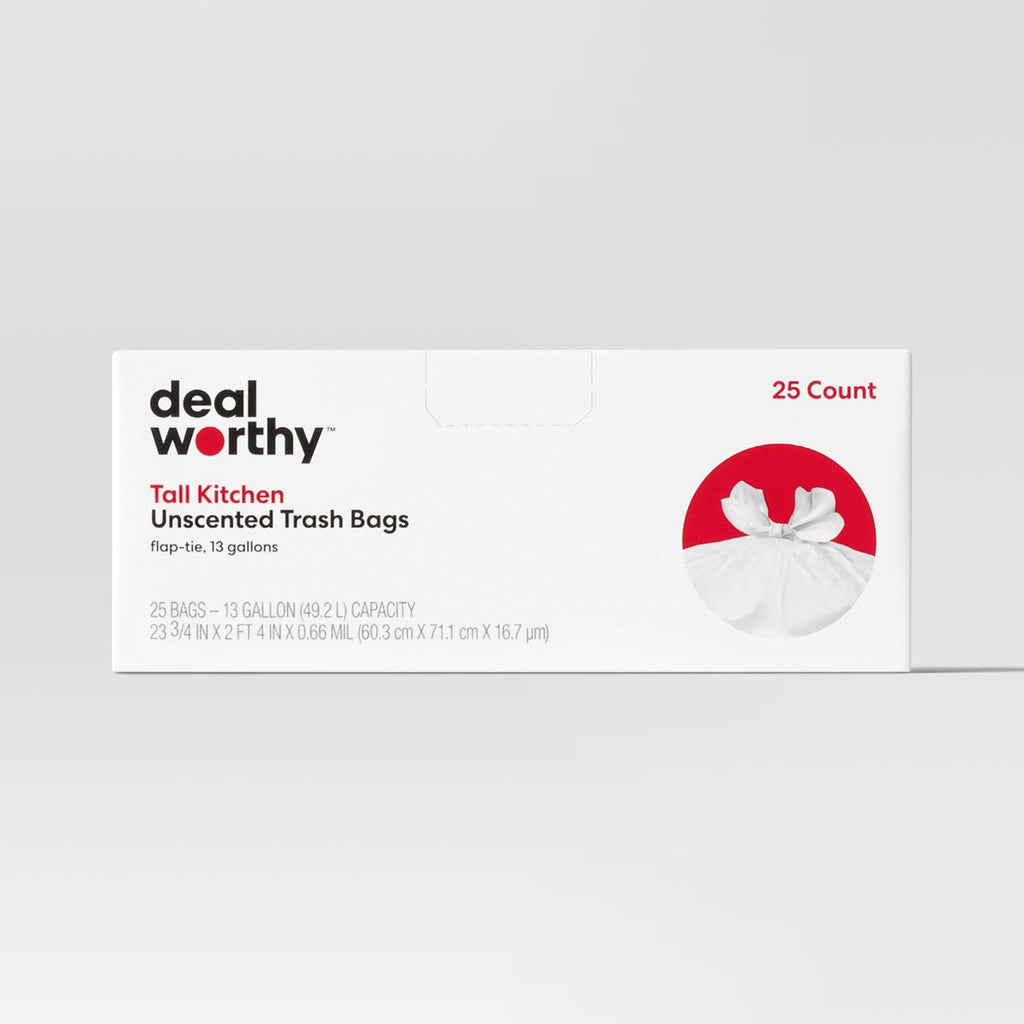 Dealworthy 13 Gallon Tall Kitchen Trash Bags, 25 Count