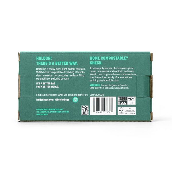 HoldOn Bags 4 Gallon Compostable Trash Bags, 30 Count