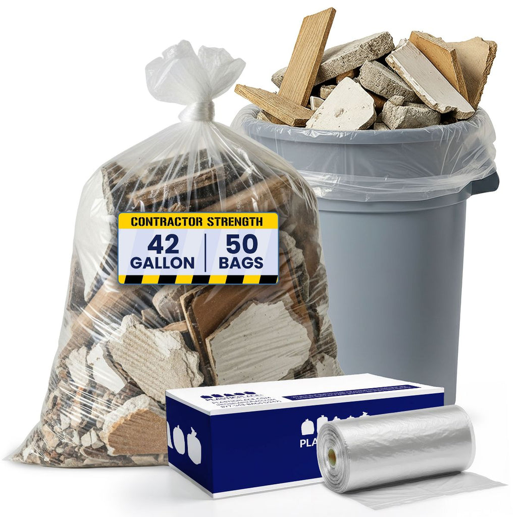 Plasticplace 42 Gallon Contractor Trash Bags, 50 Count, Clear, 33 x 48 in, 4.0 mil