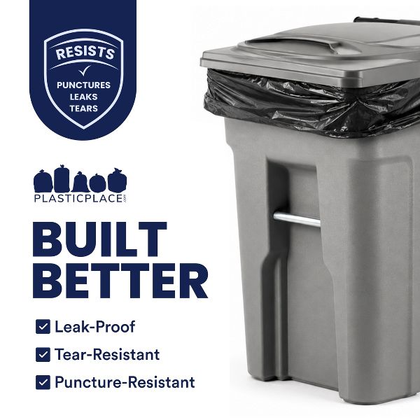 Plasticplace 64 Gallon Trash Bags, 25 Count, Black, 50 x 60 in, 1.5 mil