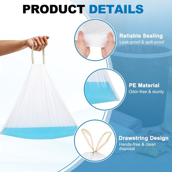 Unique Bargains Drawstring Bathroom Trash Bags, 60 Count, Unscented, Champagne Gold, Easy-Dispense