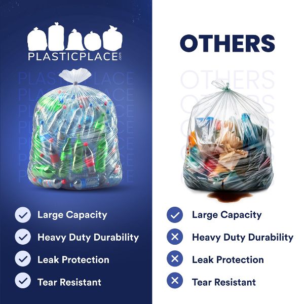 Plasticplace 65 Gallon Heavy-Duty Trash Bags, 25 Count, Clear, 50 x 48 in, 2.7 mil