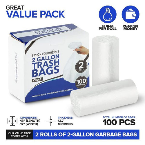 2 Gallon Trash Bags, 100 Count, Unscented