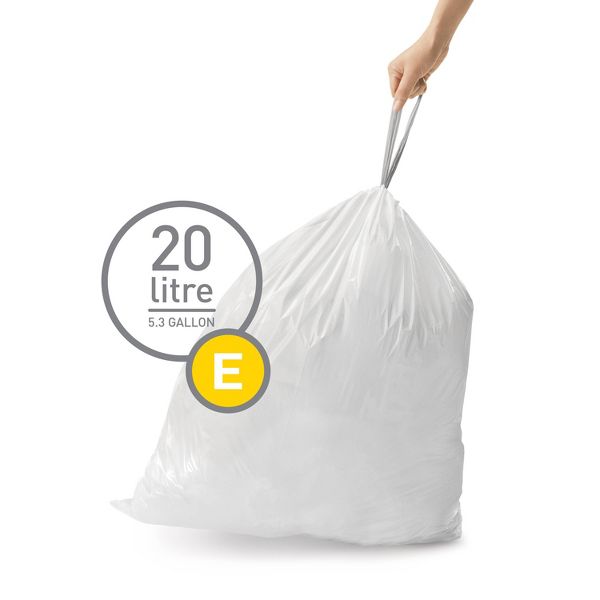 simplehuman 20 L Drawstring Tall Kitchen Trash Bags, Code E, 100 Count, White