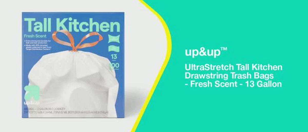up&up 13 Gallon Drawstring Tall Kitchen Trash Bags, 100 Count, Fresh Scent