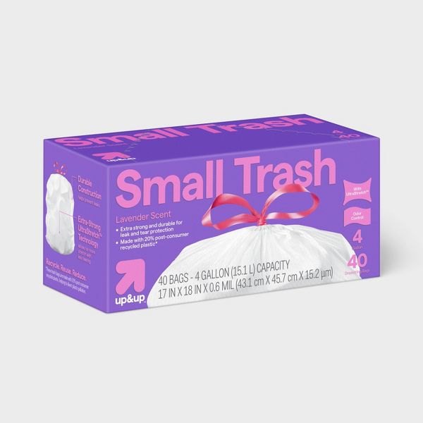 up&up 4 Gallon Drawstring Small Trash Bags, 40 Count, Lavender