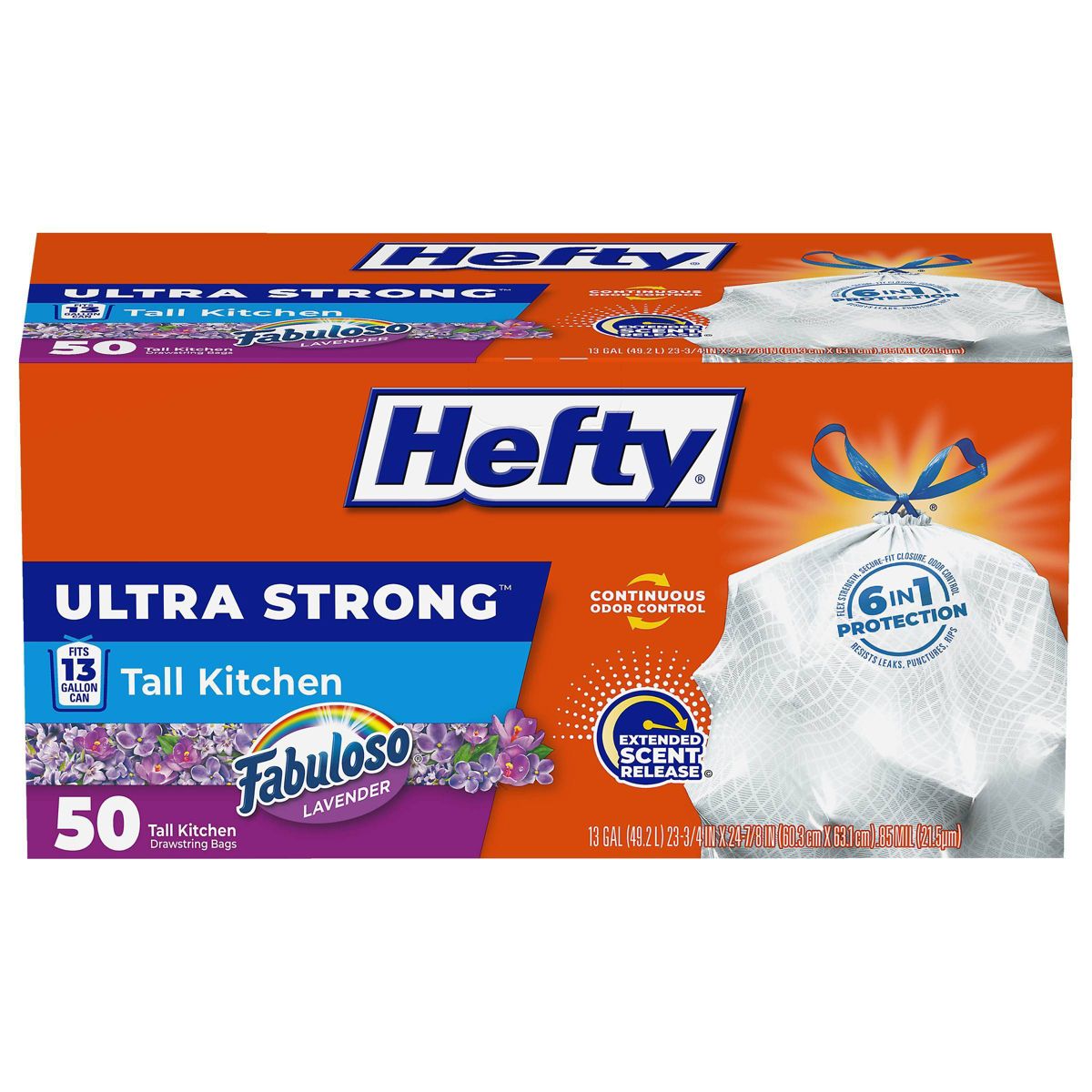 Hefty 13 Gallon Fabuloso Tall Kitchen Trash Bags, 50 Count