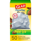 Glad 13 Gallon ForceFlex Drawstring Trash Bags, 50 Count, Pine