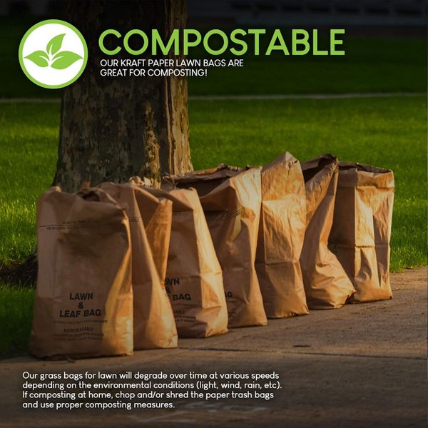 Stock Your Home 30 Gallon Heavy-Duty Paper Lawn and Leaf Bags, 20 Count, Brown