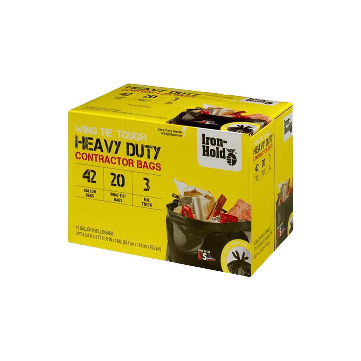 Iron-Hold 42 Gallon Wing-Tie Contractor Trash Bags, 3 mil