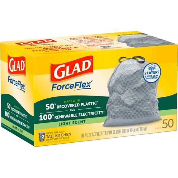 Glad ForceFlex Drawstring Trash Bags, 50 Count