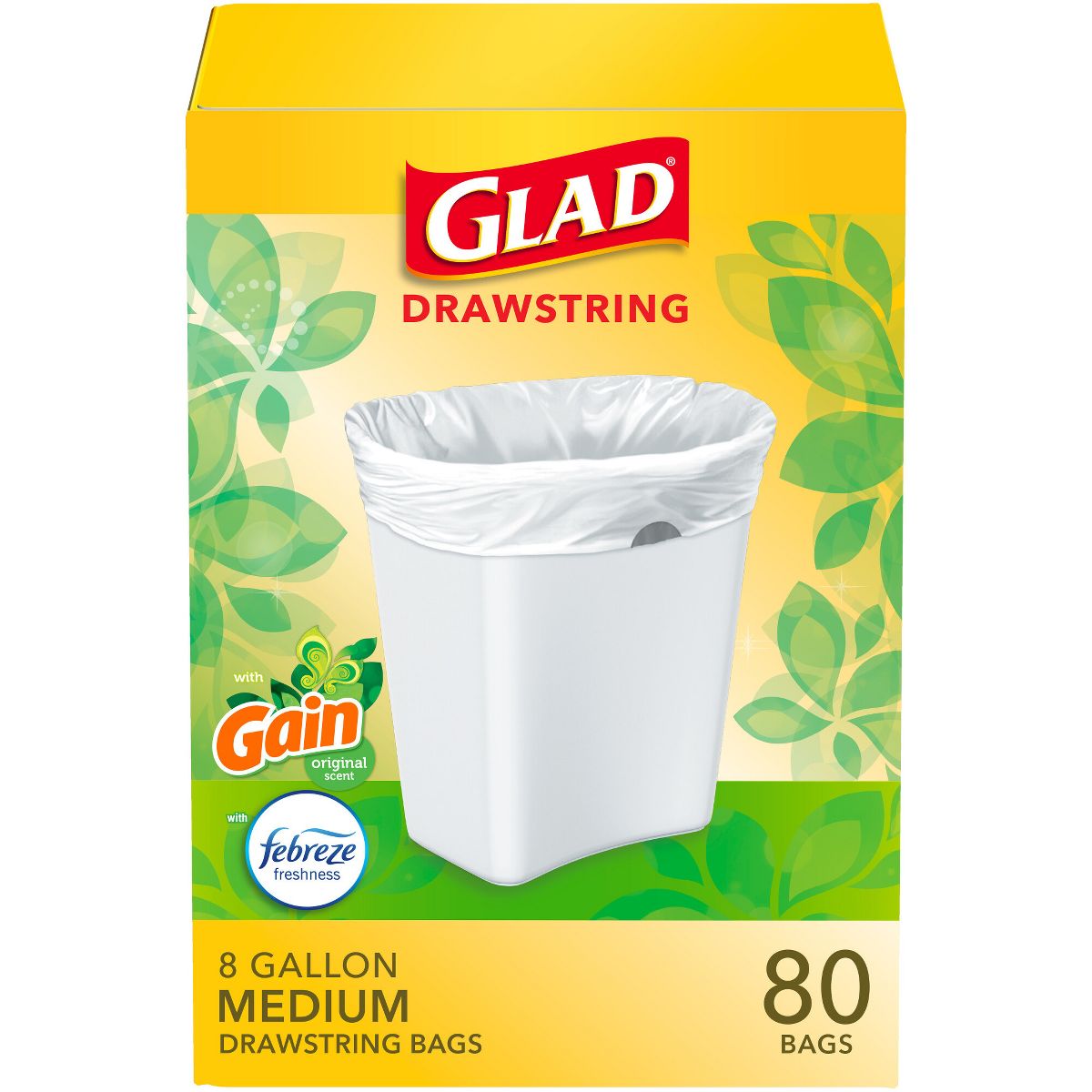 Glad 8 Gallon Drawstring Medium Trash Bags, 80 Count