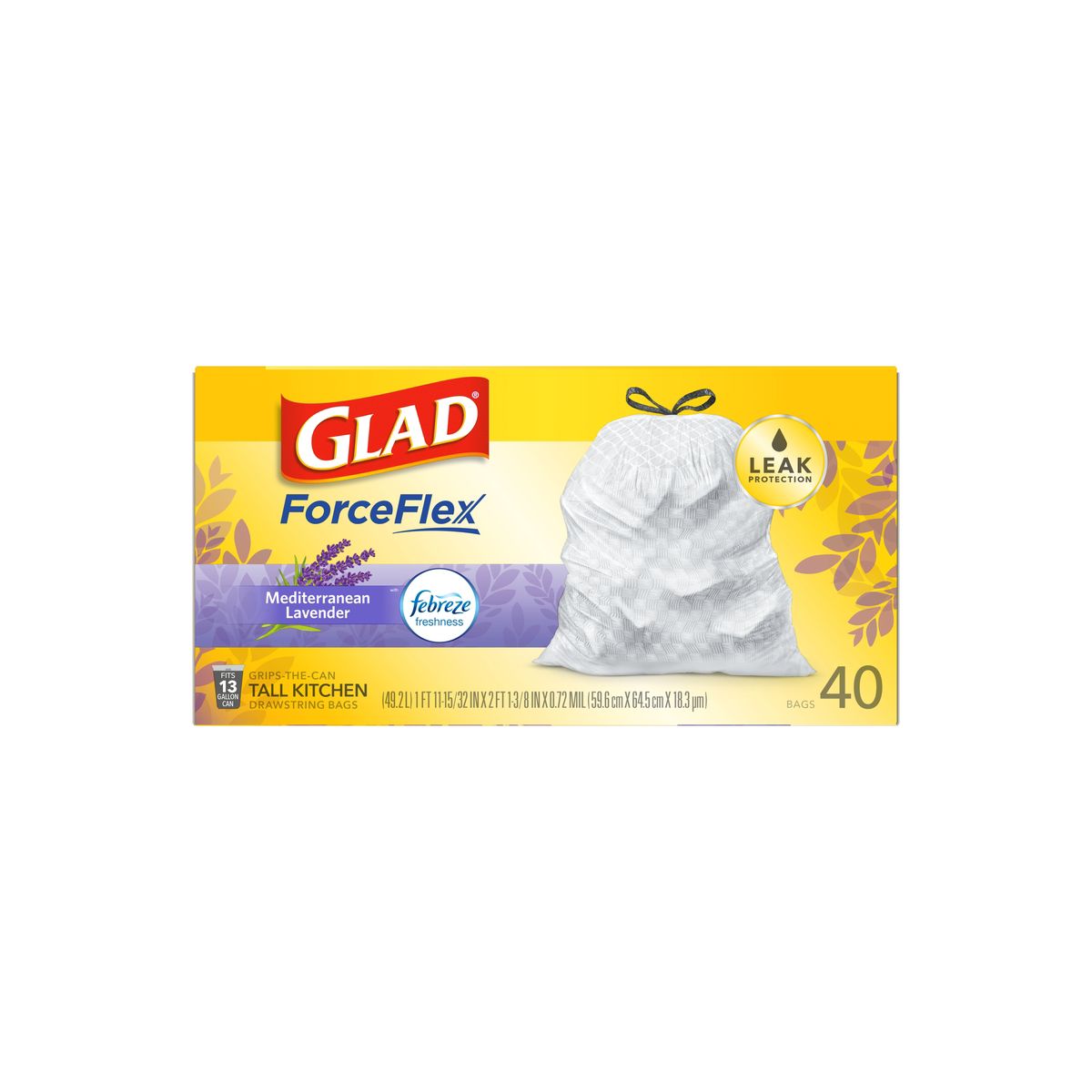 Glad 13 Gallon Drawstring Tall Kitchen Trash Bags, Lavender, 0.78 mil