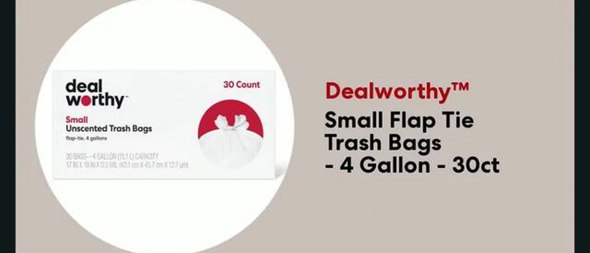 Dealworthy 4 Gallon Flap-Tie Small Trash Bags, 30 Count