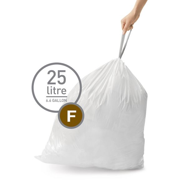 simplehuman 25 L Code F Custom-Fit Drawstring Trash Bags, 100 Count (5 Packs of 20), White