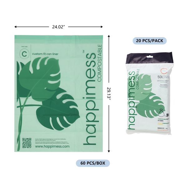 happymess 13.2 Gallon / 50 L Drawstring Trash Bags, 60 Count, per pack: 20 bags, Green