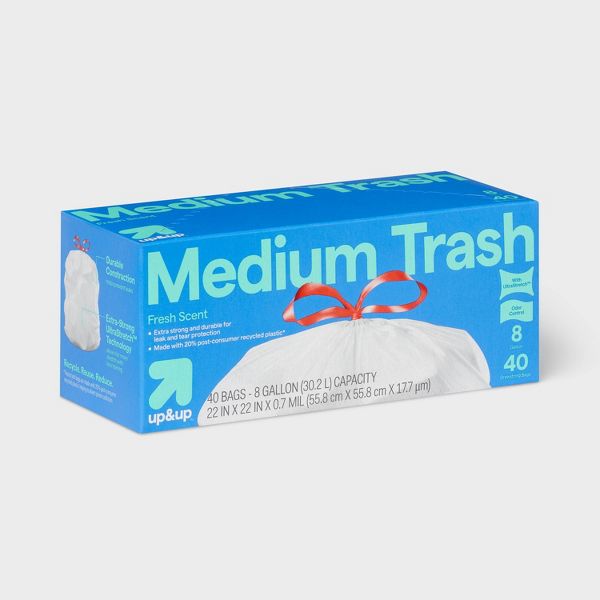 up&up 8 Gallon Drawstring Medium Trash Bags, 40 Count, Fresh Scent